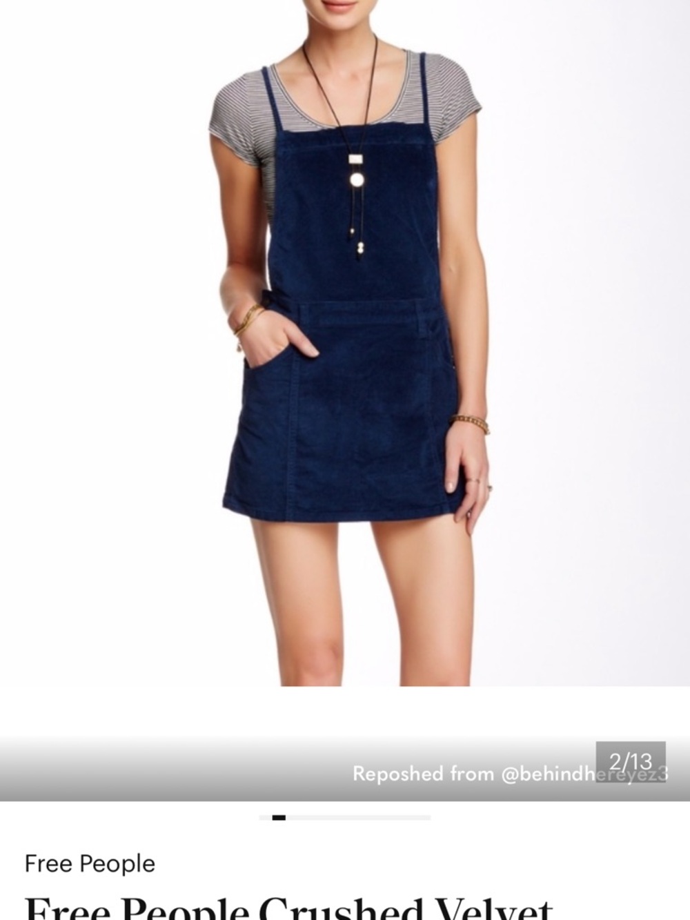 Free People Navy Crushed Velvet mini jumper